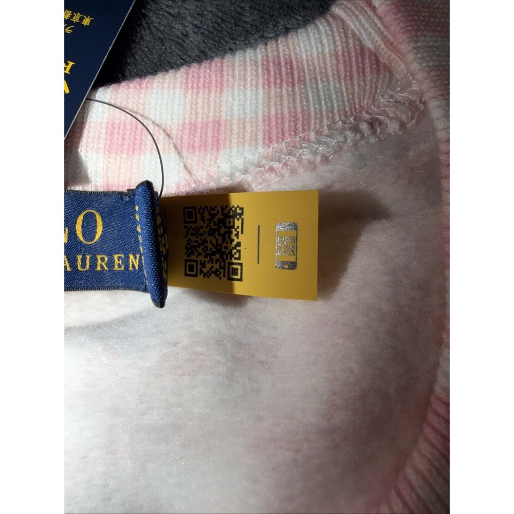 LARGE Polo Ralph Lauren Gingham Fleece Sweatshirt Pink White - Picture 2 of 13